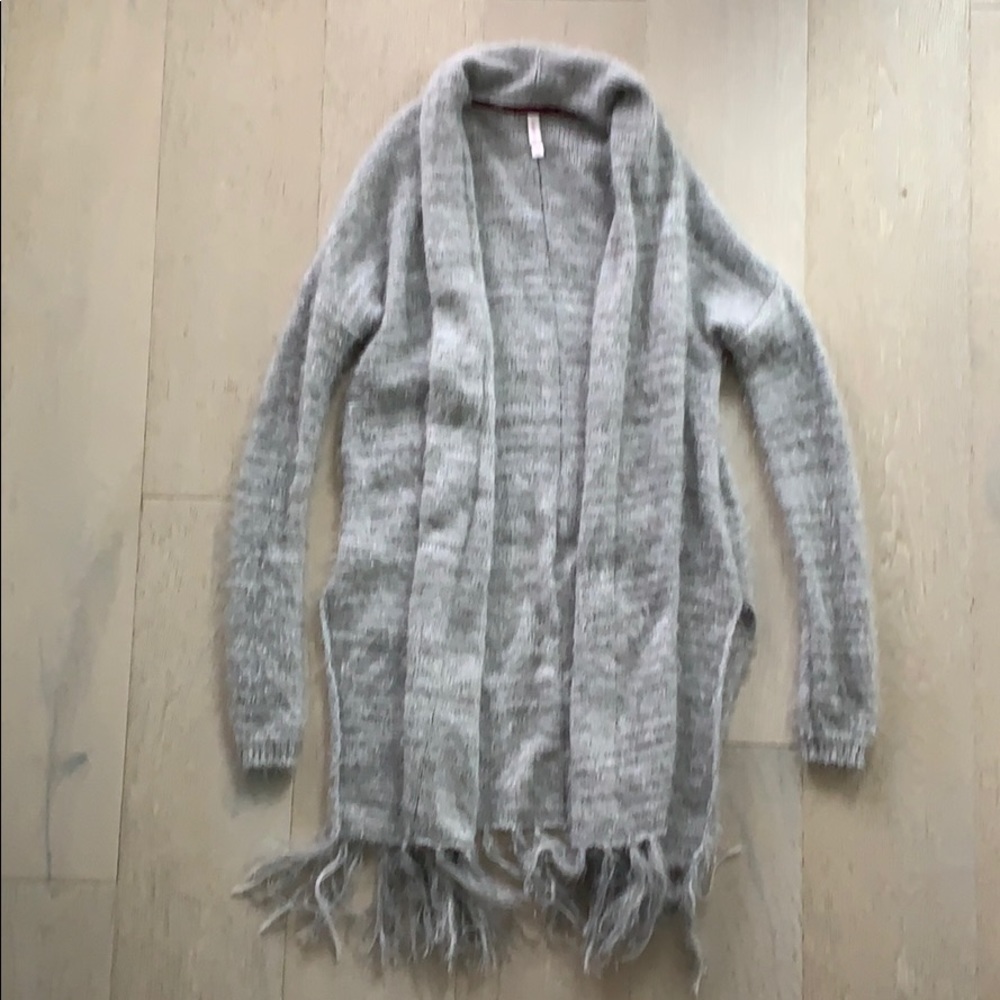 Long grey fuzzy cardigan